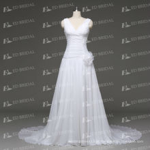ED Bridal Sexy e Elegante Branco Sem Mangas Plissadas V Neck Zipper Chiffon Alibaba Vestido de Noiva 2017